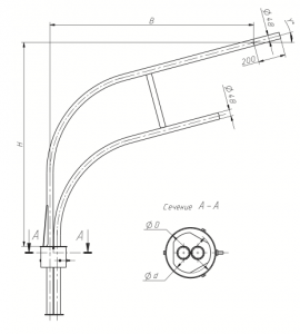 Кронштейны серии 1 под два консольных светильника однонаправленные на трубчатые опоры