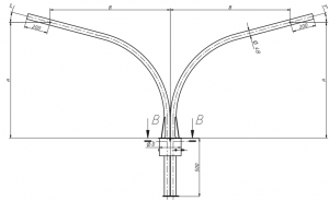 Кронштейны серии 1 под два консольных светильника разнонаправленные на трубчатые опоры