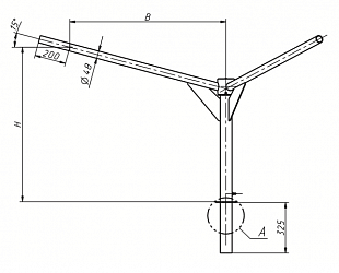 Кронштейны серии 2 под три консольных светильника разнонаправленные (под 120° в плане) на круглоконические и граненые опоры